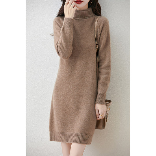 Damen Strickkleid mit hohem Kragen und schmalem Schnitt EB