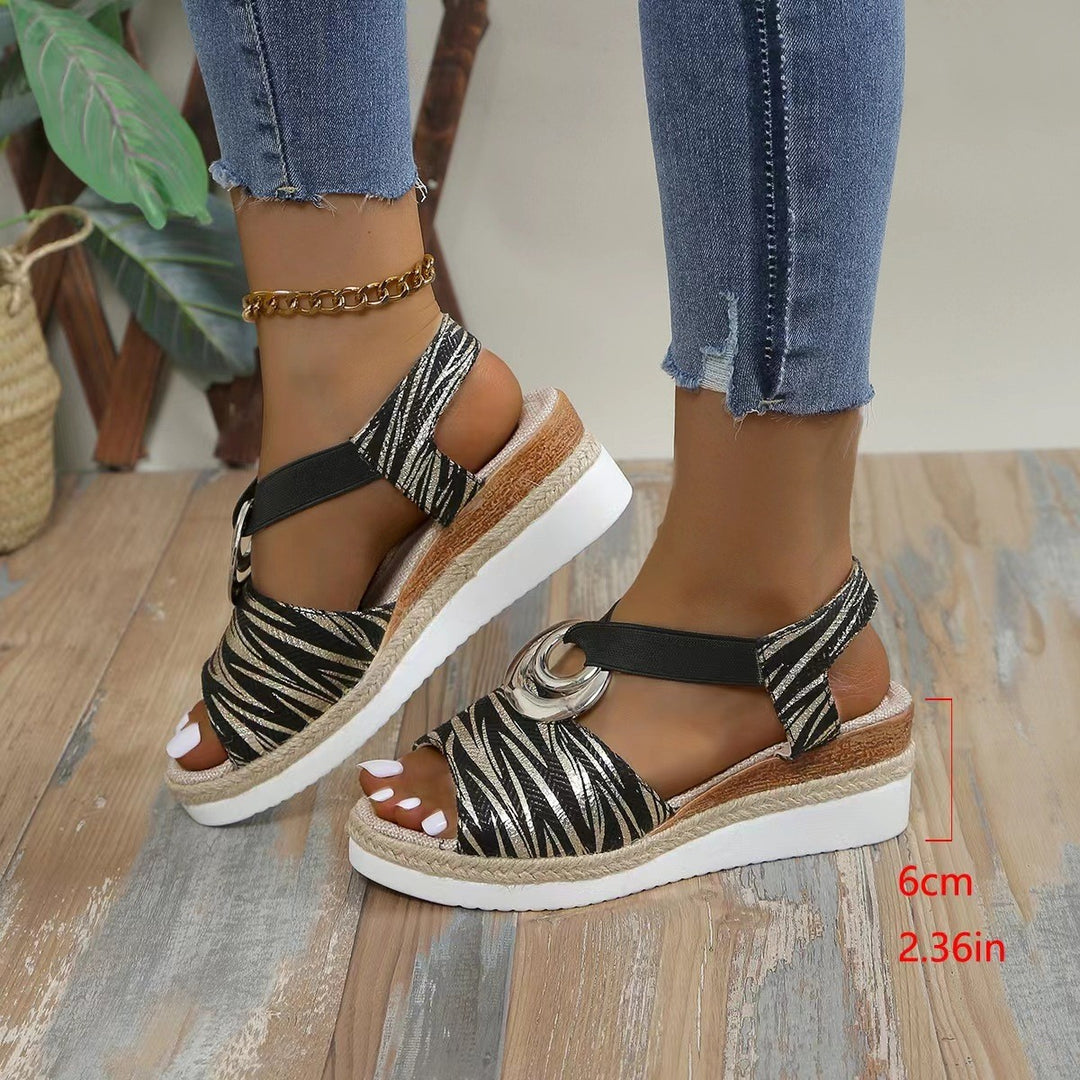 Damen Wedge-Sandalen mit modischem Glitzermuster und komfortablem Fußbett EB