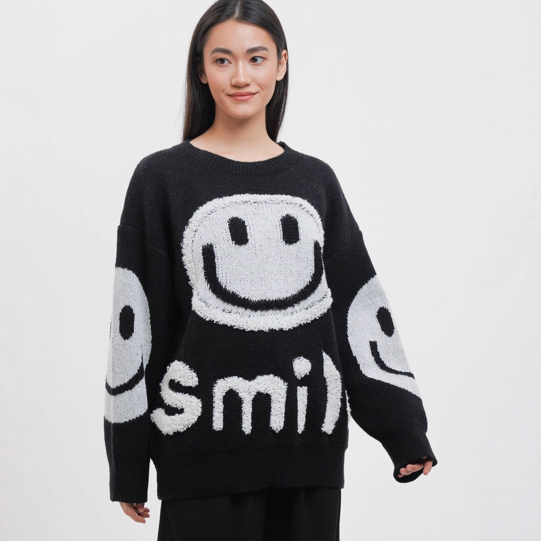 Damen gemütlicher Oversize-Pullover mit lässigem Grafikdesign EB