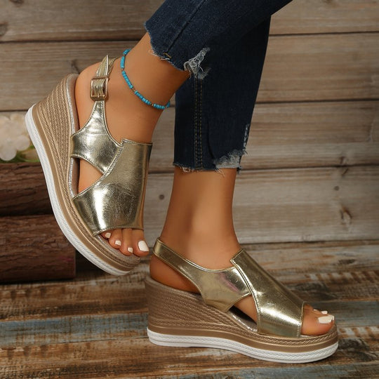 Damen Wedge-Pantoletten mit geschlossenen Fersen und modischen Cut-Outs EB