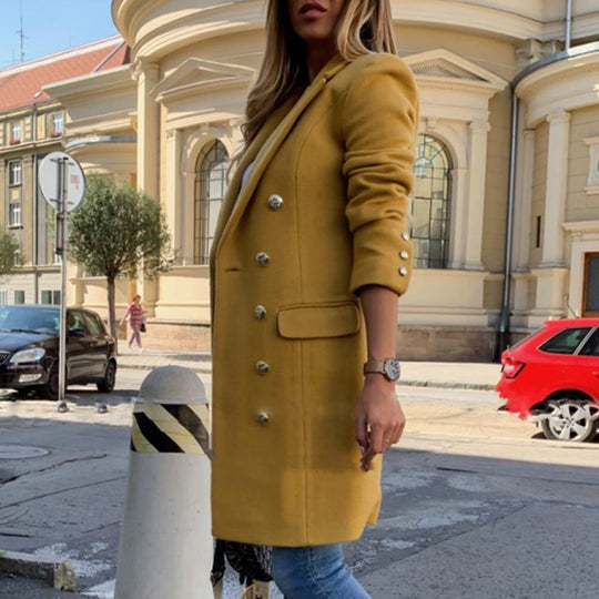 Damen Eleganter Doppelreihiger Blazer-Mantel mit hochwertigen Knöpfen EB