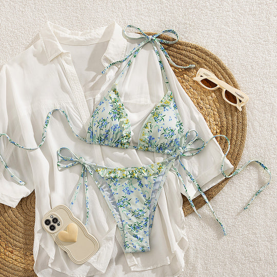 Damen Triangel-Bikini mit verspielten Bindebändern EB