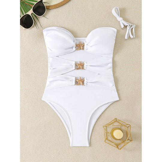 Damen Einteiliger Badeanzug mit eleganten Schnallen und raffinierten Raffung EB