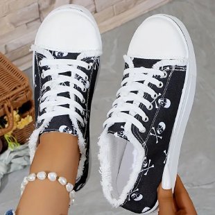 Damen Sneaker mit floralem Skull-Design und kuscheligem Futter EB