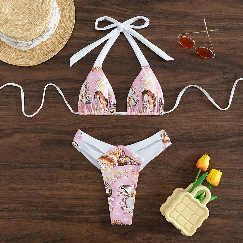 Damen Triangel-Bikini mit trendigem Muschelmuster und raffinierten Trägern EB
