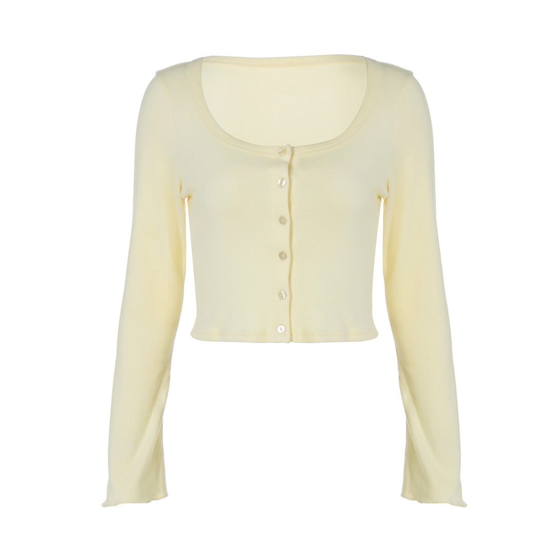 Damen Langarm-Crop-Top mit raffinierter Knopfleiste EB