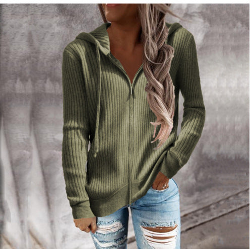 Damen Zip-Kapuzenpullover aus strukturierter Strickware EB