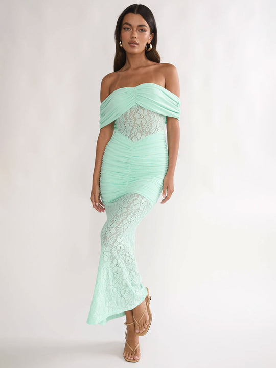 Damen Cocktailkleid mit elegantem Spitzenoberteil und fließendem Rock EB