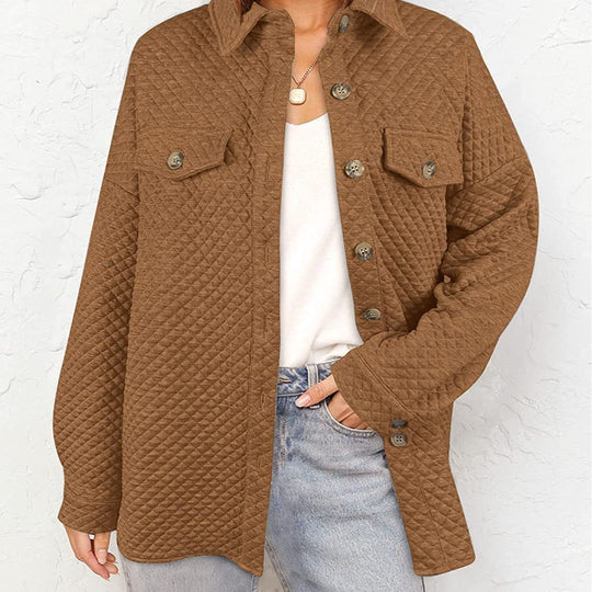 Damen gestepptes Overshirt mit Taschen und Knopfdetails EB