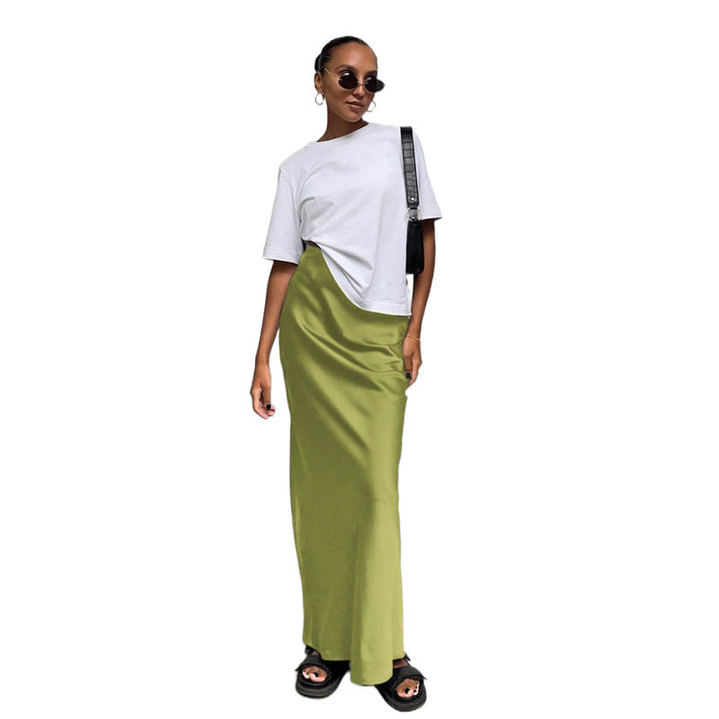 Damen Bodenlanger Satin Maxi-Rock EB