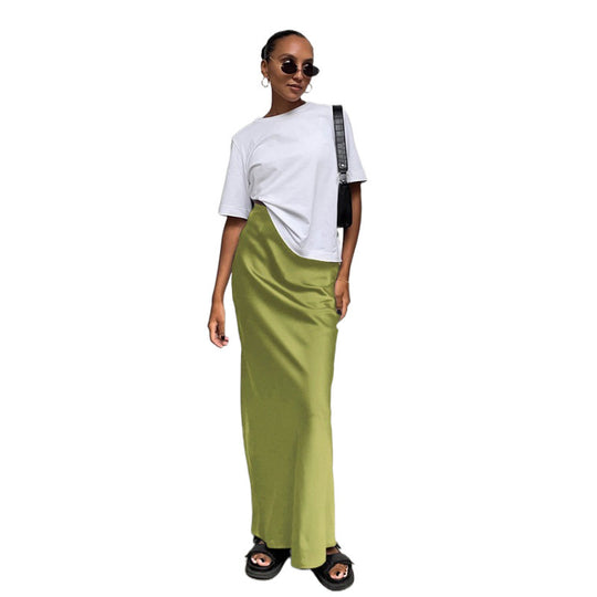 Damen Bodenlanger Satin Maxi-Rock EB