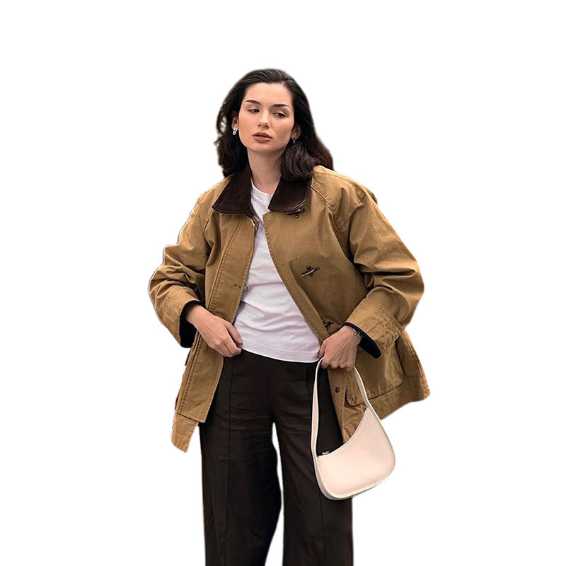 Damen modische Utility-Jacke mit klassischem Kragen und praktischen Taschen EB