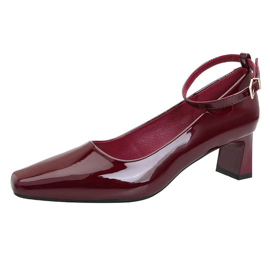 Damen elegante Lackleder Pumps mit komfortablem Blockabsatz EB