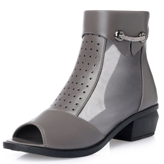 Damen Cut-Out Stiefeletten mit Mesh-Einsatz und dekorativem Schmuckdetail EB