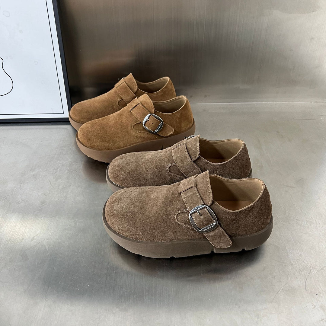 Damen Komfortable Wildleder-Clogs mit modischem Riemen und ergonomischem Fußbett EB