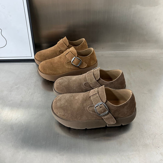 Damen Komfortable Wildleder-Clogs mit modischem Riemen und ergonomischem Fußbett EB