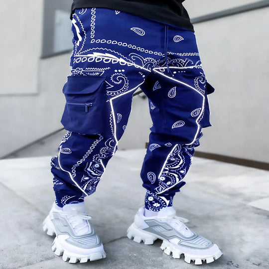 Herren nan Bandana-Cargo-Jogginghose mit Kordelzug und elastischen Bündchen EB