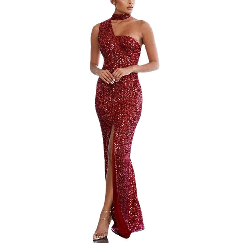 Damen Glamouröses Abendkleid mit asymmetrischem Design und funkelnden Pailletten EB