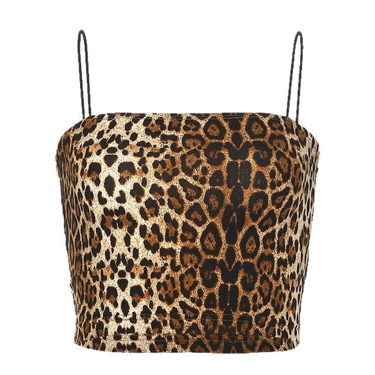 Damen trendiges Crop-Top mit animalischem Print und schmalen Spaghetti-Trägern EB