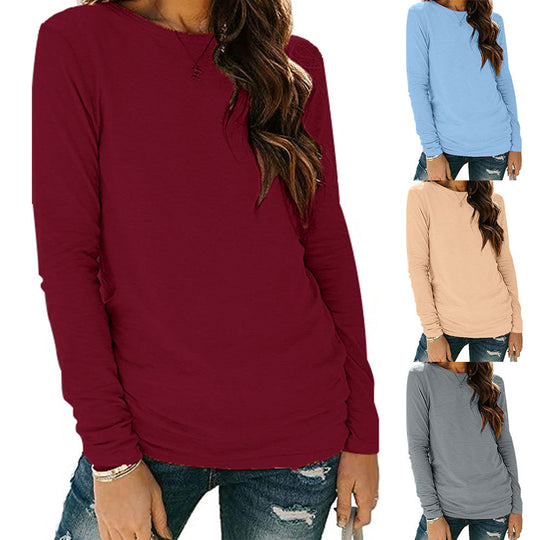Damen Langarm-T-Shirt aus hochwertiger Baumwolle mit Rundhalsausschnitt EB