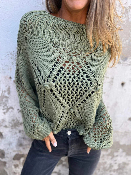 Damen Grobstrick Pullover mit romantischen Netzdetails EB