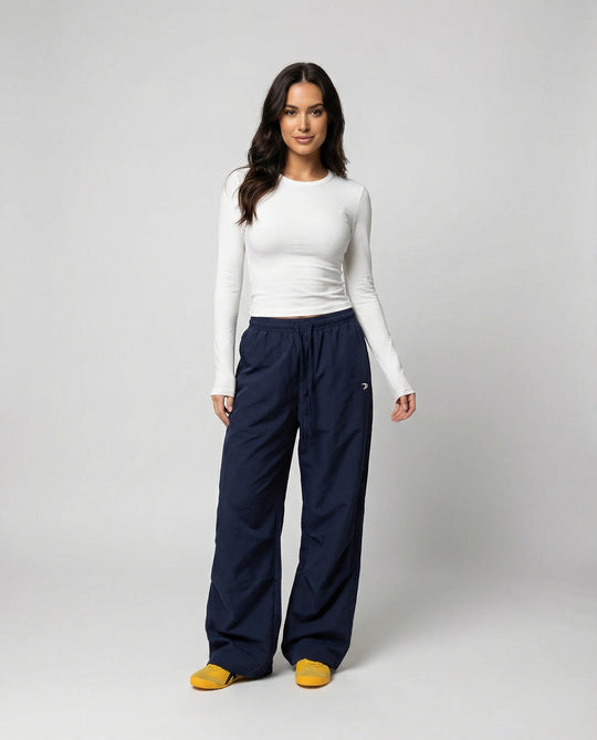 Damen weite Bundhose mit elastischem Tunnelzug langen Schlagbeinen und seitlicher Teilungsnaht EB