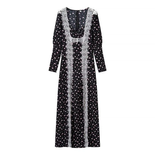 Damen Maxikleid mit elegantem Schnitt und floralem Spitzenbesatz EB