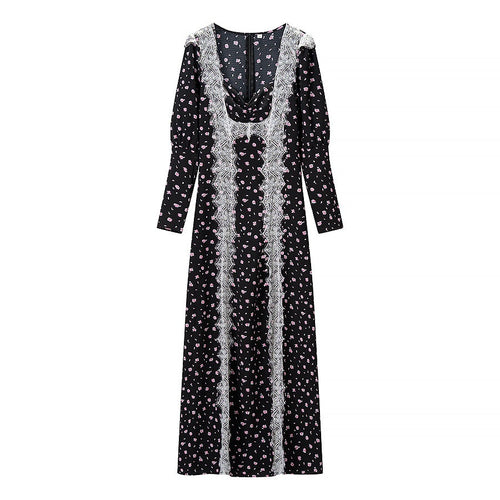 Damen Maxikleid mit elegantem Schnitt und floralem Spitzenbesatz EB