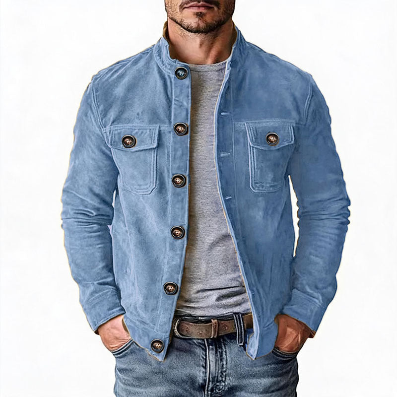 Herren nan robuste Wildlederjacke mit Stehkragen und Knopfverschluss EB