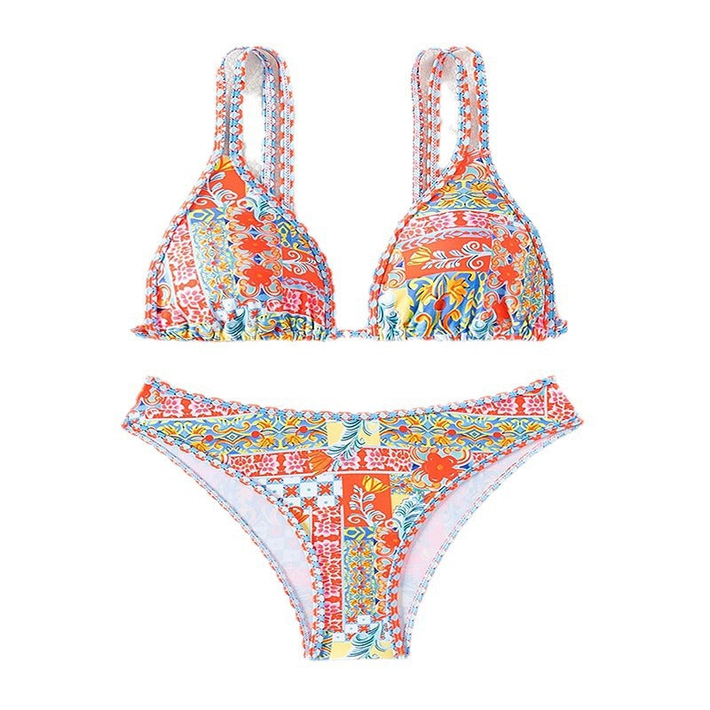 Damen Triangel-Bikini mit buntem Patchwork-Muster EB