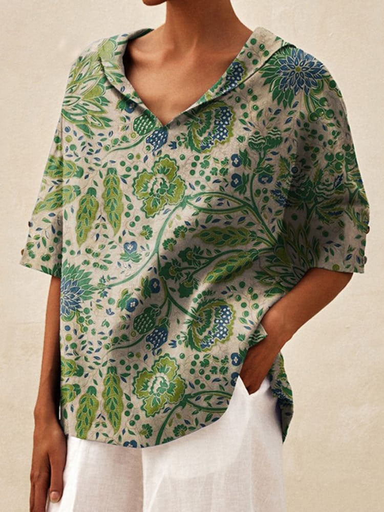 Damen Lässige Bluse mit floralem Muster und modernem Kragen EB