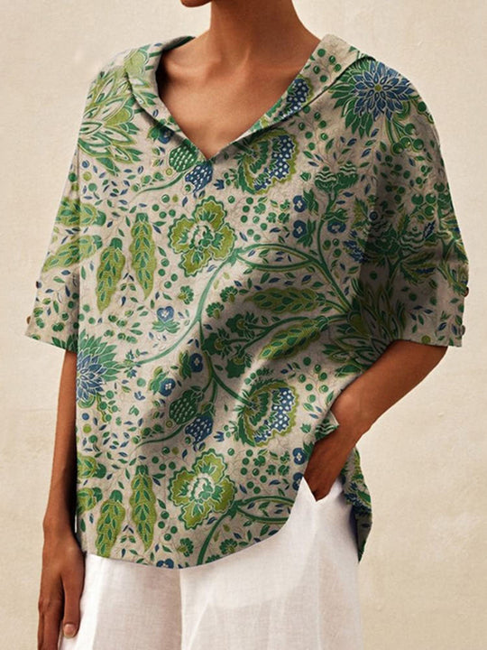 Damen Lässige Bluse mit floralem Muster und modernem Kragen EB