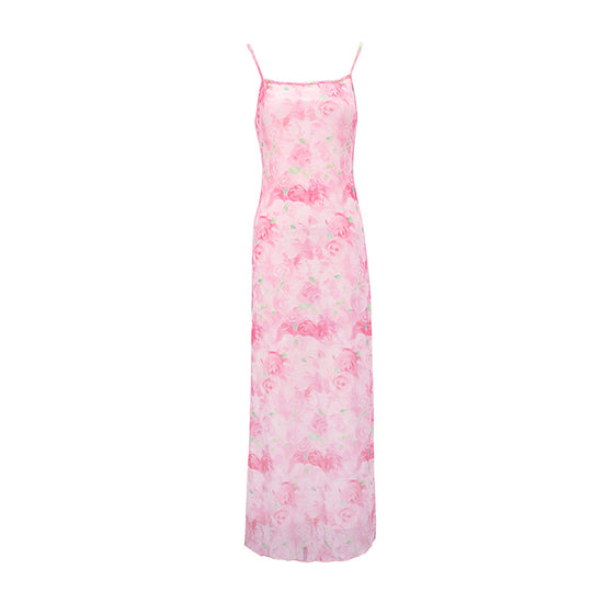 Damen elegantes Blumenmuster Maxikleid EB