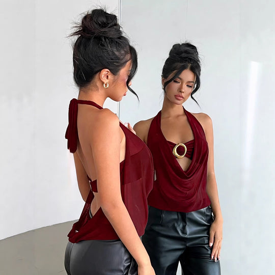Damen Hochwertiges Wickeltop mit dekorativem Ringdetail EB