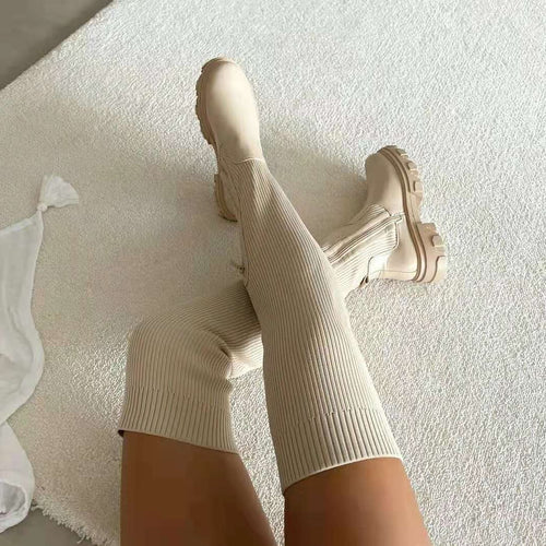 Damen modische Overkneestiefel mit trendigem Klang und rutschfester Sohle EB