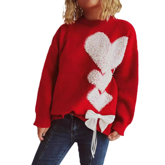 Damen Pullover mit herzförmigem Design und dekorativer Schleife EB