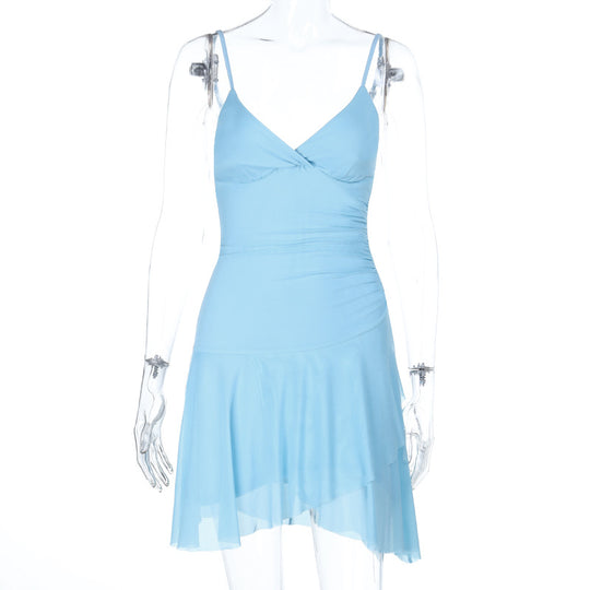 Damen lässiges Sommerkleid mit asymmetrischem Saum und zarten Trägern EB
