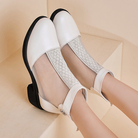 Damen Elegante Stiefeletten mit modischem Mesh-Einsatz und Blockabsatz EB