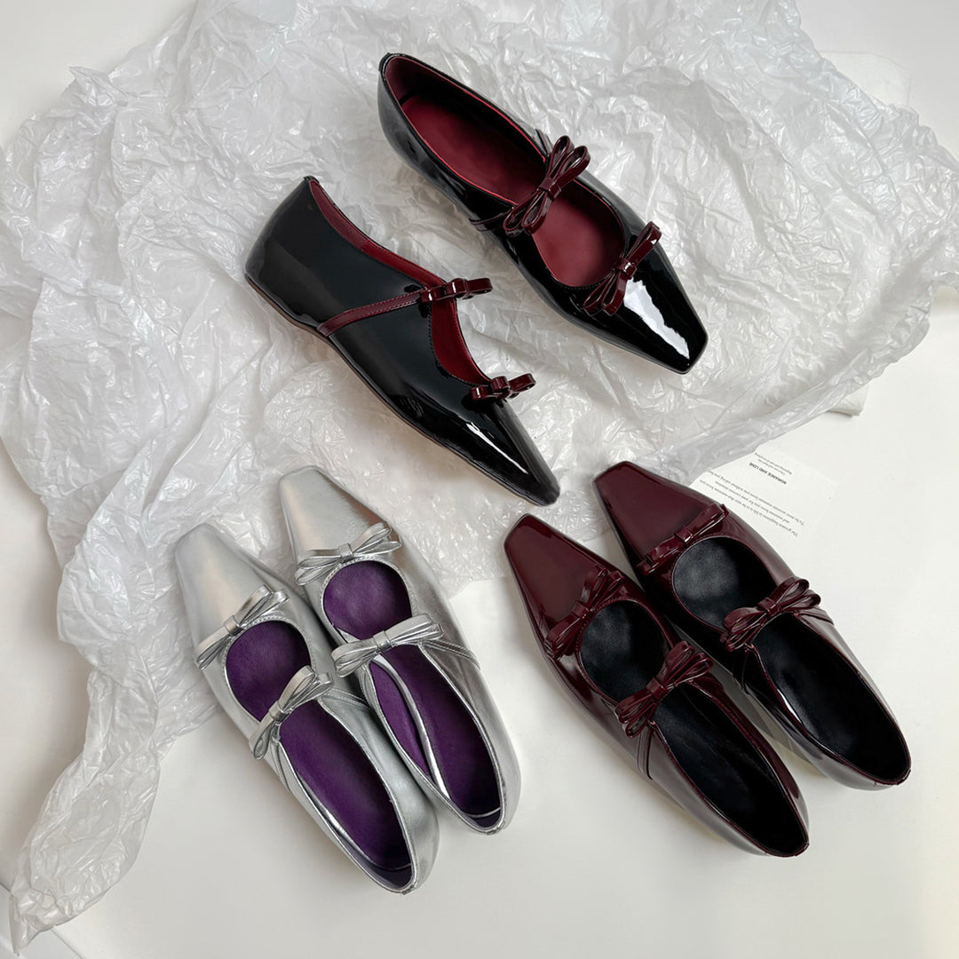 Damen Ballerina-Schuhe mit hochwertigem Metallic-Obermaterial und charmantem Schleifendetail EB