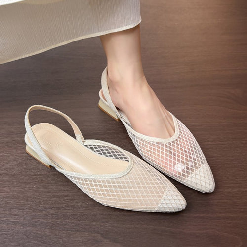 Damen Slingback Ballerinas mit Netzdesign und elegantem Blockabsatz EB