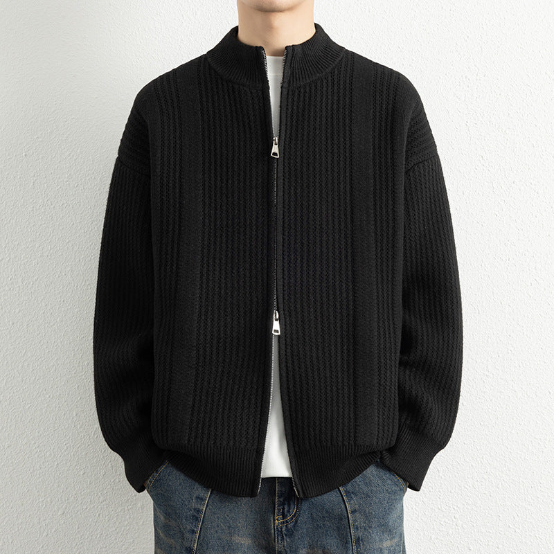 Herren Strickjacke mit modernem Zipper und strukturierter Oberfläche EB