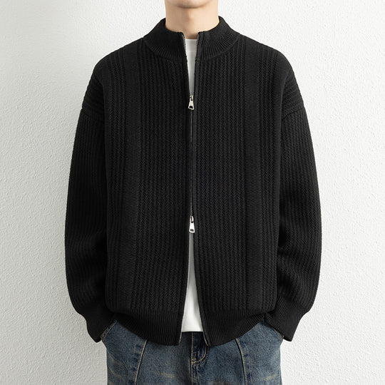 Herren Strickjacke mit modernem Zipper und strukturierter Oberfläche EB