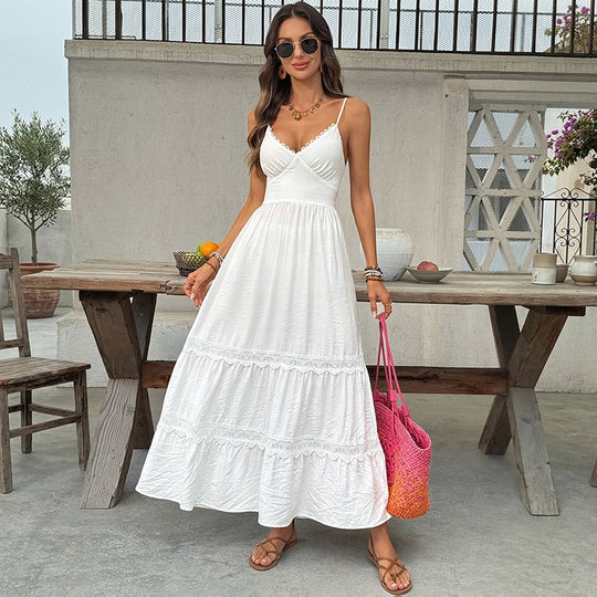 Damen Elegantes Maxikleid mit Crinkle-Beauty und Rüschendetails EB