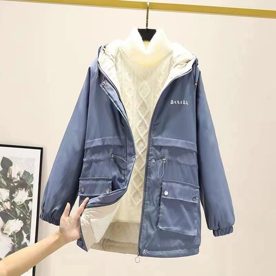 Damen gefütterte Parka-Jacke mit Kapuze und verstellbarem Taillenzug EB