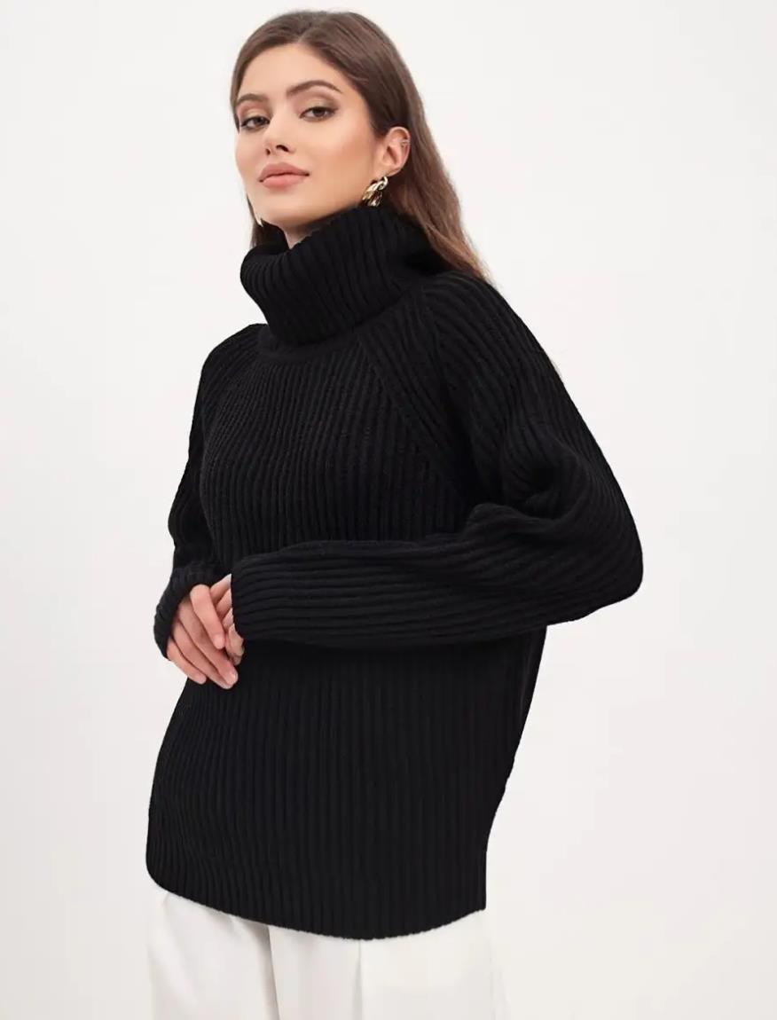 Damen Strickpullover mit hohem Kragen und Wabenstruktur EB