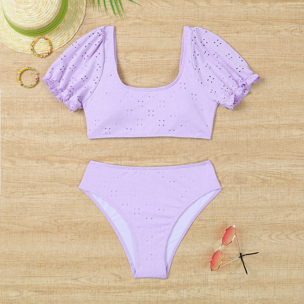 Damen Bikiniset mit Puffärmeln und floralen Details EB