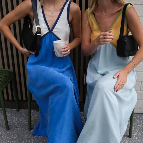 Damen Maxikleid mit tiefem V-Ausschnitt und fließendem Schnitt EB