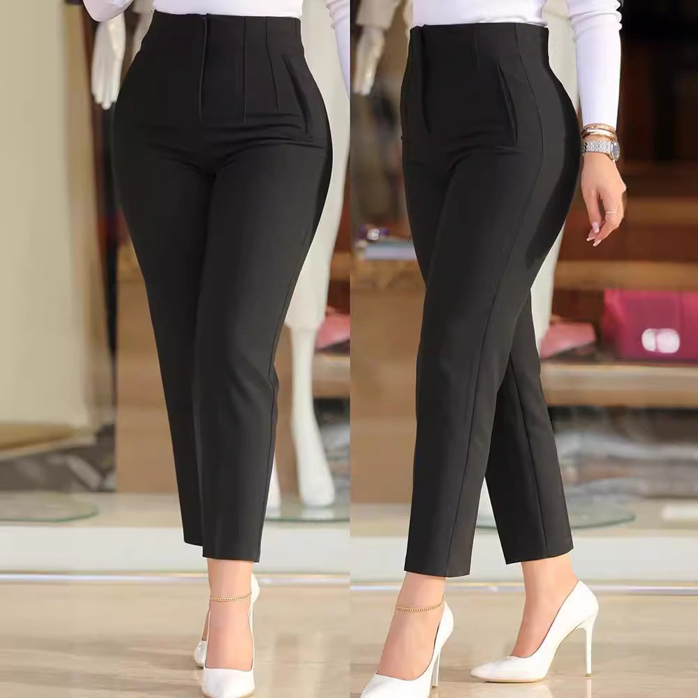 Damen Hochtaillierte Slim-Fit Bügelfalten-Hose mit geradem Bein EB