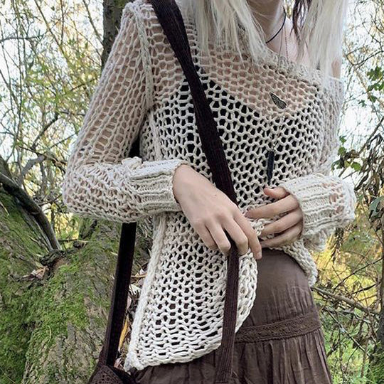 Damen Strickoberteil mit einzigartigem Netzdesign und weitem Schnitt EB