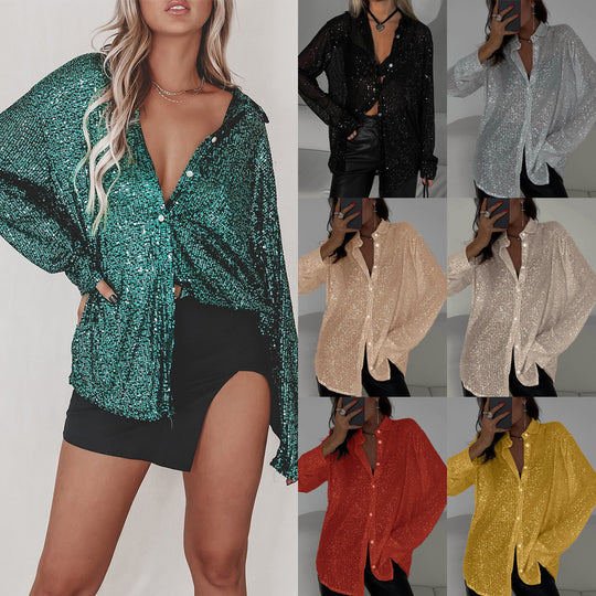 Damen Glitzernde Oversize-Hemdbluse EB